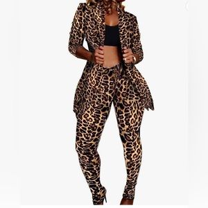 Sexy 2 Piece Club Outfits Open Front Blazer + Bodycon Pants Long Stockings Set​​